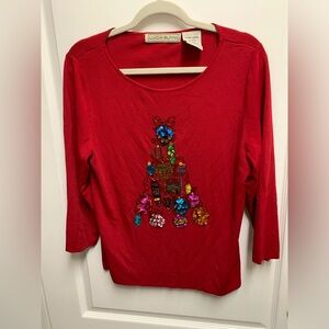 Lucia Burns Red beaded Christmas top